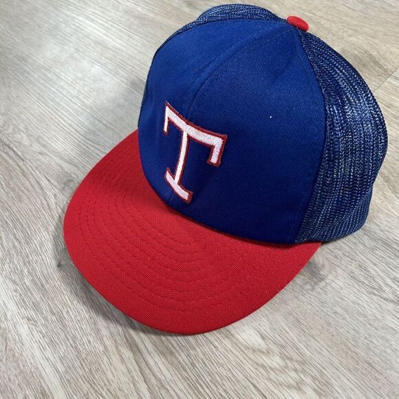 Vintage Texas Rangers Hat Snapback MLB Baseball Trucker Blue Red Cap - Picture 7 of 8